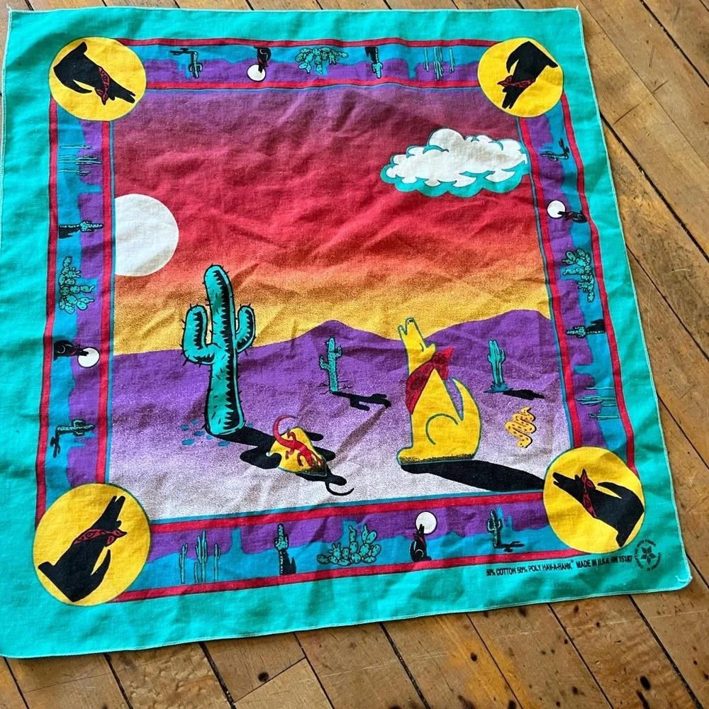 Vintage Hav- A-Hank howling Coyote handkerchief